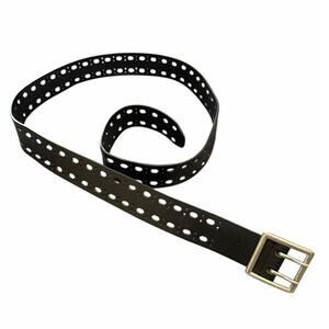 Womens Leather Belt 40-46" Waist Black Double Prong Silver Buckle